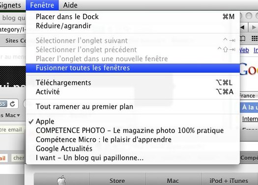 Safari • Fusionner toutes les fenêtres Safari • Fusionner toutes les fenêtres