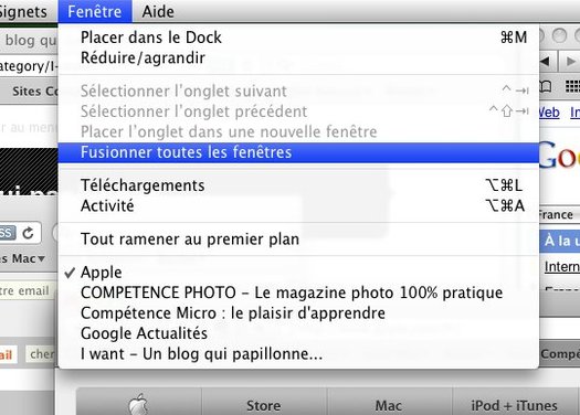 Safari • Fusionner toutes les fenêtres