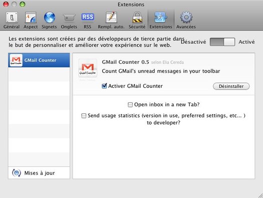 Safari 5 • Activer les extensions