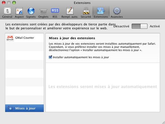 Safari 5 • Activer les extensions