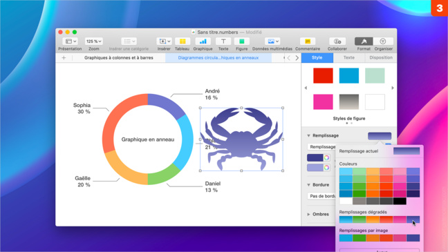 Numbers • Modifiez la forme et la couleur des figures pour personnaliser vos documents Numbers • Modifiez la forme et la couleur des figures pour personnaliser vos documents