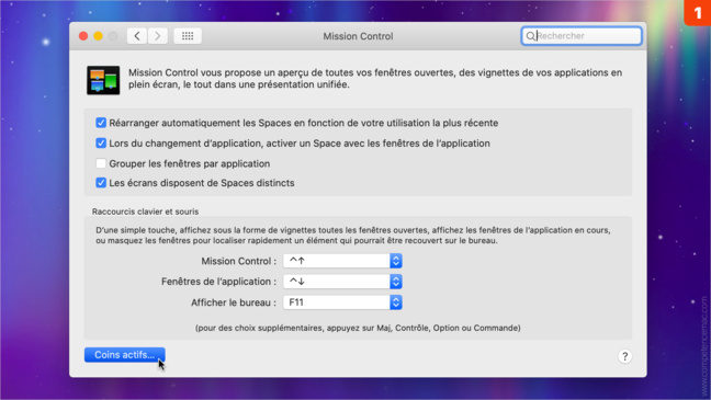 Mission Control • Profitez des coins actifs pour réaliser des actions en un clin d’œil