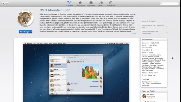 OS X Mountain Lion est disponible