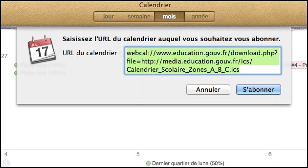 Calendrier • S'abonner à des calendriers spécifiques