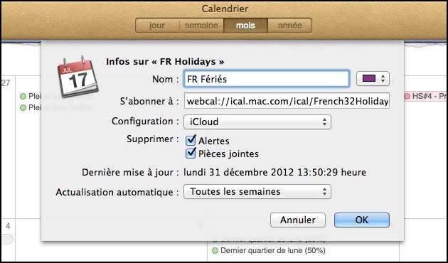 Calendrier • S'abonner à des calendriers spécifiques