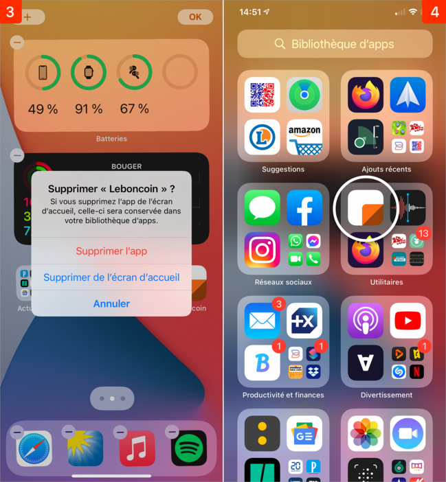 iOS 14 • Déplacez une application vers la Bibliothèque d’apps et inversement iOS 14 • Déplacez une application vers la Bibliothèque d’apps et inversement