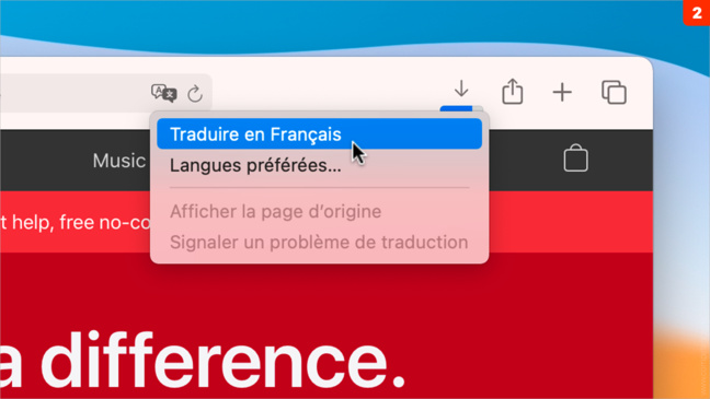 macOS 11 Big Sur • Traduire une page web dans Safari