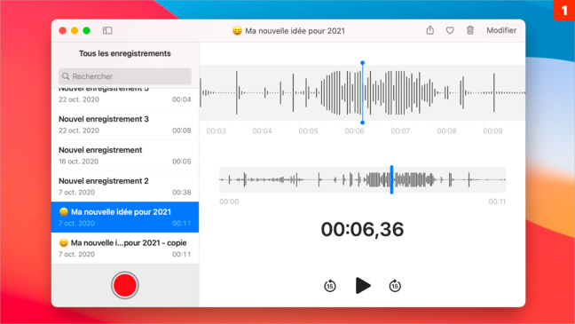 macOS 11 • Améliorer l’enregistrement d’un mémo dans Dictaphone