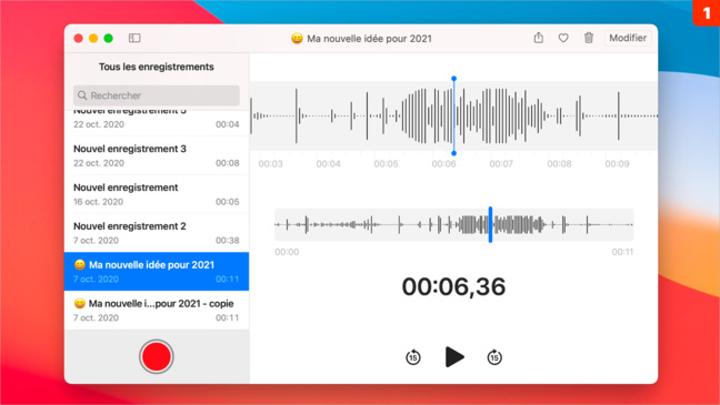 macOS 11 • Améliorer l’enregistrement d’un mémo dans Dictaphone macOS 11 • Améliorer l’enregistrement d’un mémo dans Dictaphone