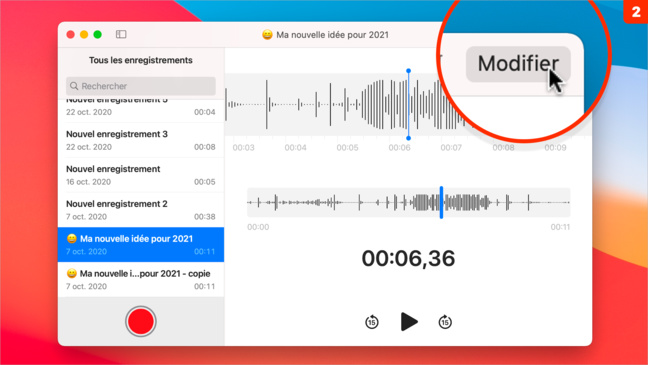 macOS 11 • Améliorer l’enregistrement d’un mémo dans Dictaphone