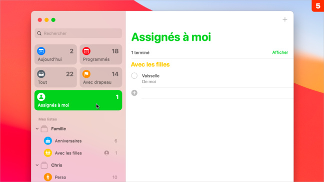 macOS 11 • Attribuer rapidement une tâche à une personne dans Rappels macOS 11 • Attribuer rapidement une tâche à une personne dans Rappels