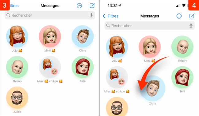 iOS 14 • Épingler et organiser les conversations dans Messages iOS 14 • Épingler et organiser les conversations dans Messages