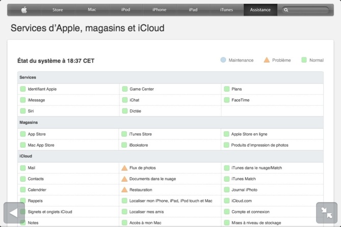 Gardez un oeil sur l'état des services en ligne d'Apple