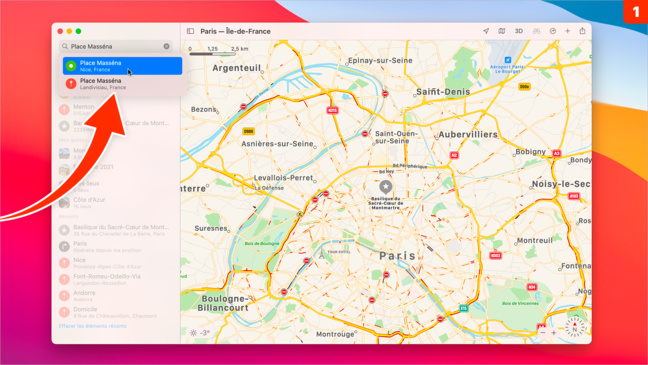 macOS 11 • Accéder rapidement à un itinéraire dans Plans macOS 11 • Accéder rapidement à un itinéraire dans Plans