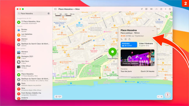 macOS 11 • Accéder rapidement à un itinéraire dans Plans