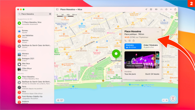 macOS 11 • Accéder rapidement à un itinéraire dans Plans macOS 11 • Accéder rapidement à un itinéraire dans Plans