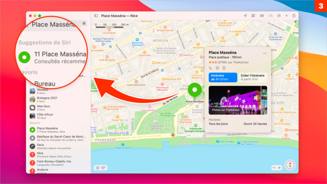 macOS 11 • Accéder rapidement à un itinéraire dans Plans macOS 11 • Accéder rapidement à un itinéraire dans Plans