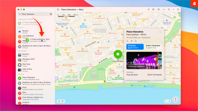macOS 11 • Accéder rapidement à un itinéraire dans Plans