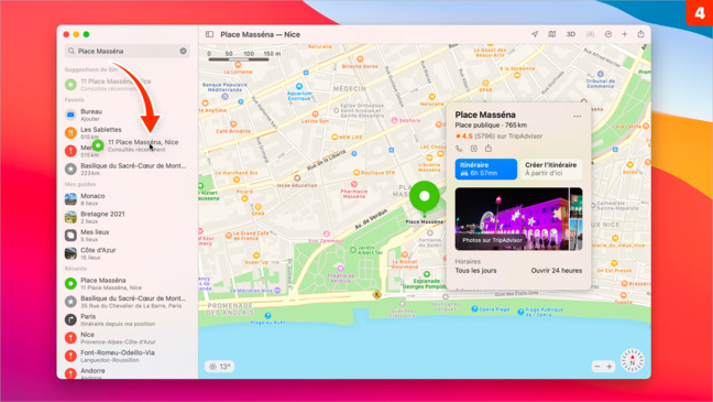 macOS 11 • Accéder rapidement à un itinéraire dans Plans macOS 11 • Accéder rapidement à un itinéraire dans Plans