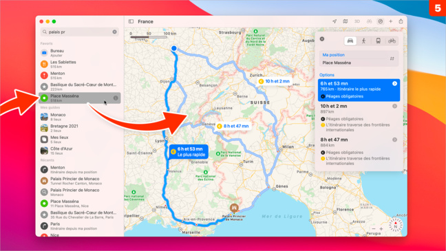 macOS 11 • Accéder rapidement à un itinéraire dans Plans macOS 11 • Accéder rapidement à un itinéraire dans Plans