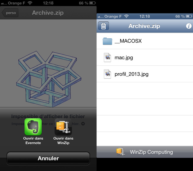 WinZip décompresse vos dossiers sur iPhone et iPad