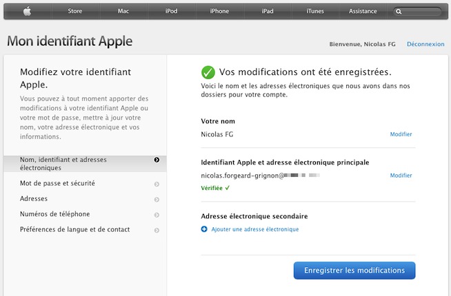 Changer l'adresse e-mail de votre identifiant Apple