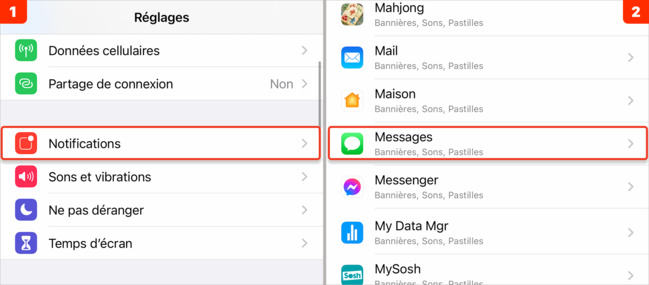 iOS • Modifier la répétition des alertes de réception d'un message