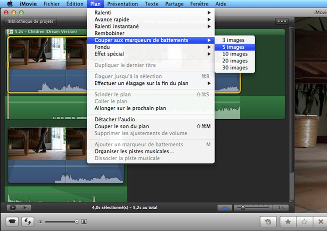 Jouer avec les marqueurs de battement dans iMovie Jouer avec les marqueurs de battement dans iMovie