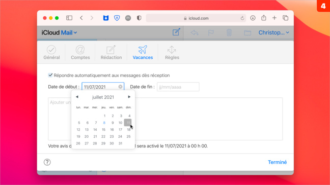 iCloud • Créez un message d’absence dans Mail pendant vos vacances iCloud • Créez un message d’absence dans Mail pendant vos vacances