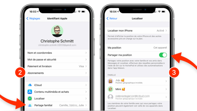 Astuce • Partagez votre position avec les membres du partage familial