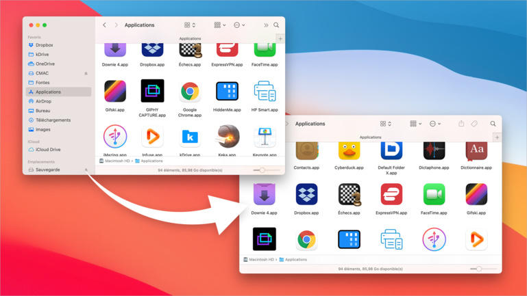 Astuce • Masquez rapidement la barre latérale d’une fenêtre du Finder