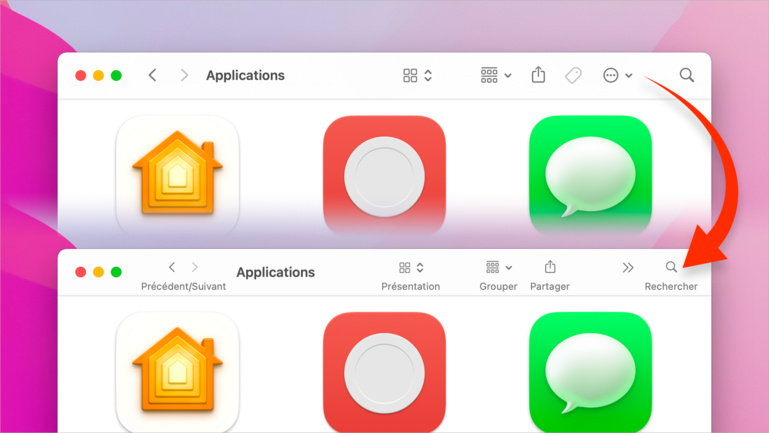 Finder • Ajouter des libellés aux commandes de la barre d'outils des fenêtres