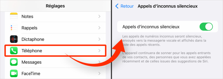 iOS • Évitez les appels provenant de numéros inconnus