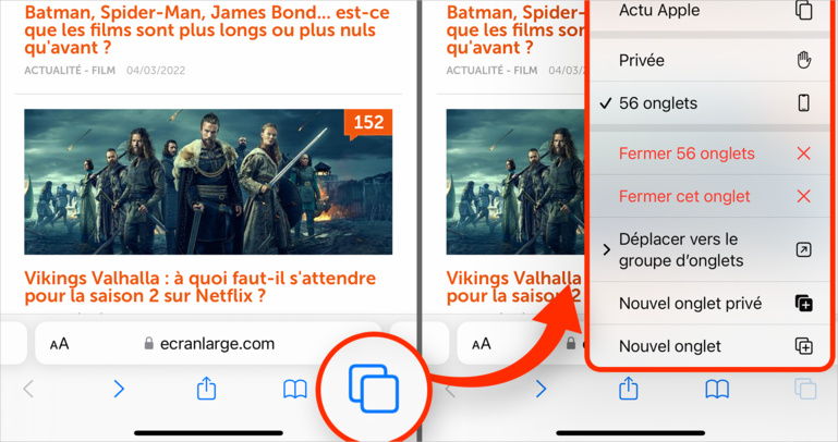 iOS 15 • Fermez tous les onglets ouverts dans Safari