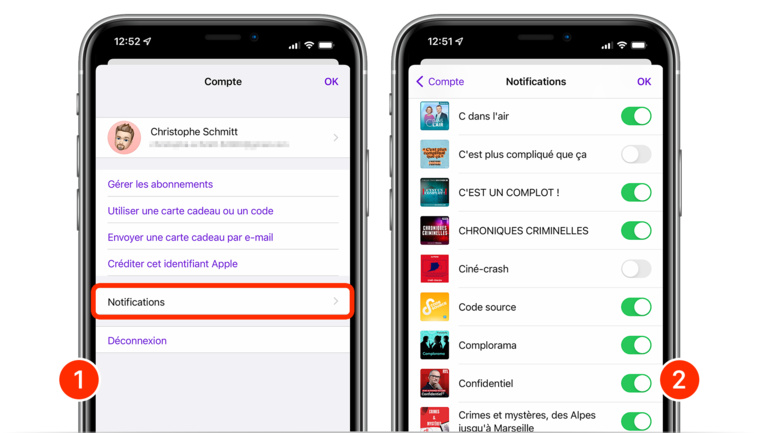 iOS • Choisissez les notifications à afficher lors de publication d'un podcast