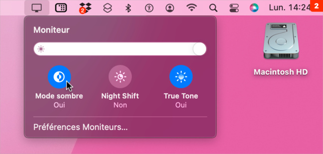 macOS • Basculez entre les modes sombre et clair d'un clic sans aucun outil