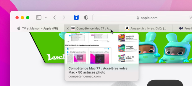 macOS • Affichez l'aperçu d'un onglet ouvert dans Safari