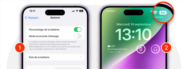 iOS 16 • Affichez le pourcentage de batterie en haut de l'écran iOS 16 • Affichez le pourcentage de batterie en haut de l'écran