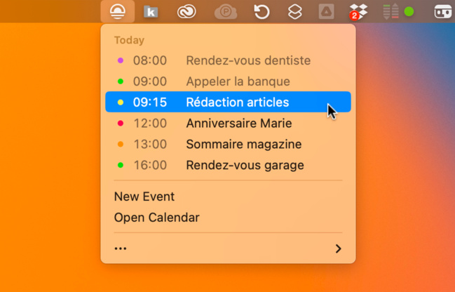 Mac • Vos rendez-vous du jour toujours sous les yeux Mac • Vos rendez-vous du jour toujours sous les yeux