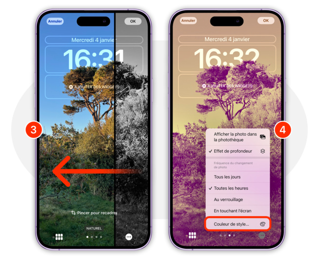 iOS • Appliquez un style de couleur aux photos de l’écran verrouillé