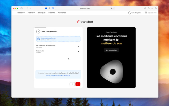 Service • Transférez gratuitement des fichiers volumineux avec Free