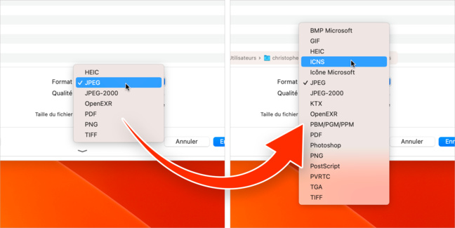Mac • Accédez à plus d’options de formats de fichier dans Aperçu