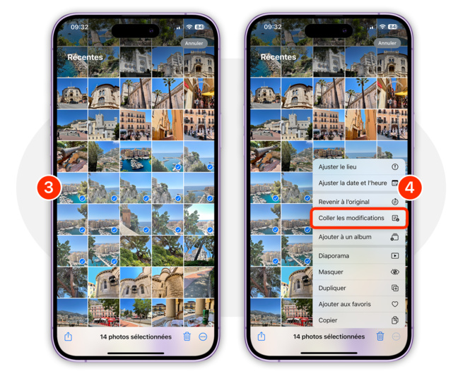 iOS • Appliquez un filtre ou des réglages à plusieurs photos en une seule fois