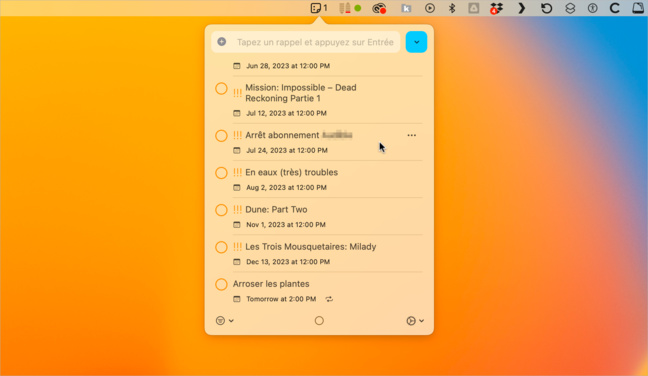 macOS • Reminders MenuBar donne accès aux rappels depuis la barre des menus