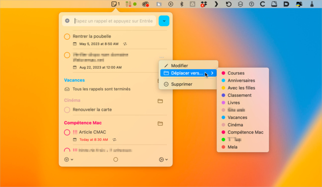 macOS • Reminders MenuBar donne accès aux rappels depuis la barre des menus macOS • Reminders MenuBar donne accès aux rappels depuis la barre des menus