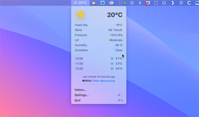 macOS • Avec Vetero, vous avez la météo sous la main