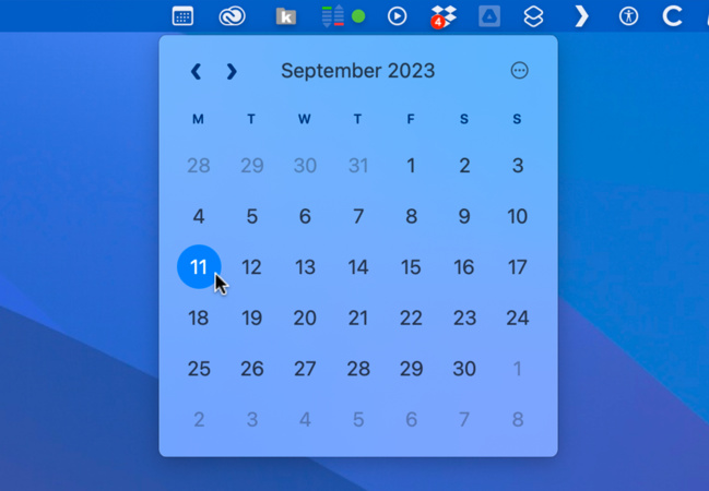 macOS • Un aperçu du calendrier avec Menu Bar Calendar