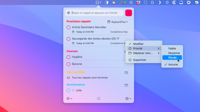 macOS • Retrouvez tous vos rappels directement dans la barre des menus macOS • Retrouvez tous vos rappels directement dans la barre des menus