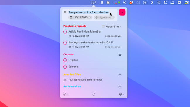 macOS • Retrouvez tous vos rappels directement dans la barre des menus macOS • Retrouvez tous vos rappels directement dans la barre des menus