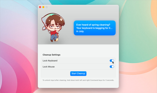 macOS • CleanupBuddy bloque le clavier, le pavé tactile ou la souris pour le nettoyage